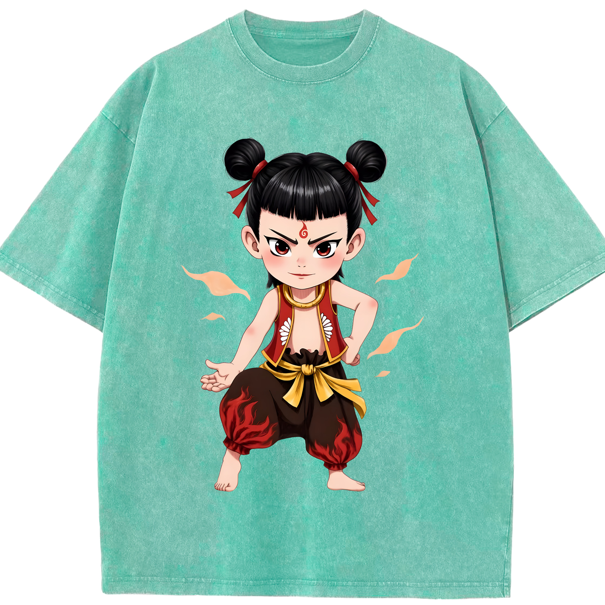 （画像用） Ne Zha 2 ナタ 魔童の大暴れ 綿100% ヴィンテージ風 半袖Tシャツ（フロントプリント）